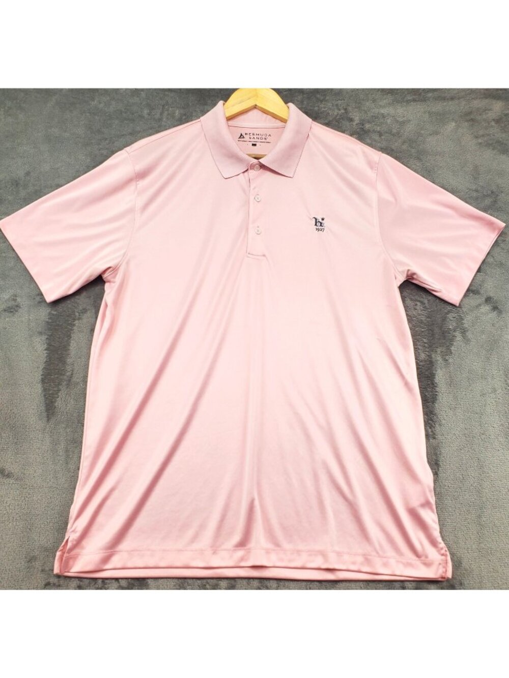 Golf Polo Mens L Performance Pink Button Resort Sporty Preppy Bermuda Sands Club